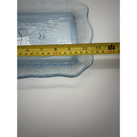 Glass Plate Crystal Blue Tray Give Us This Day Our Daily Bread 10.5"L x 7"W - Picture 5 of 6